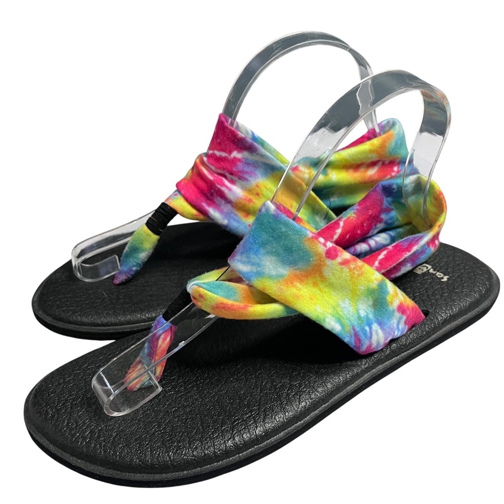 Sanuk Yoga Sling 2 Tie Dye Sandals Multi-Color Knit Straps 1097309 Womens 9